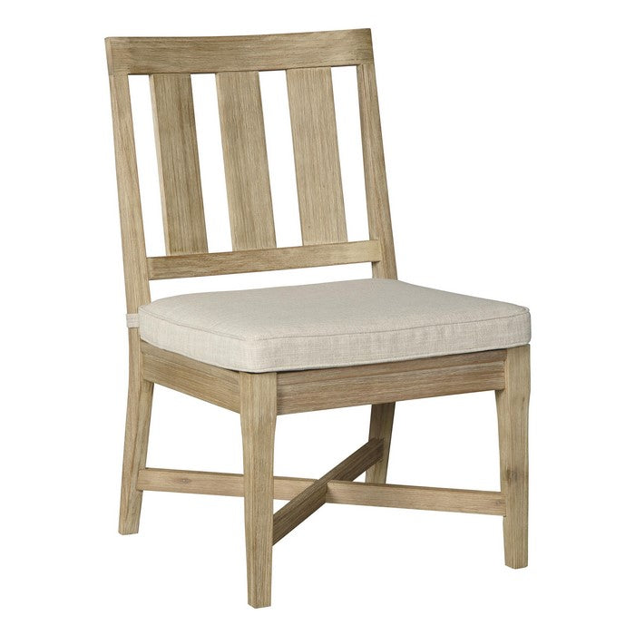 Wooden Chair with Slatted Back and Fabric Seat, Set of 2, Brown