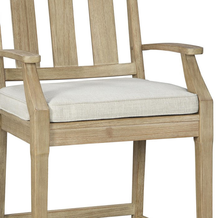 Wooden Counter Height Chair with Slatted Back and Fabric Seat, Set of 2, Brown