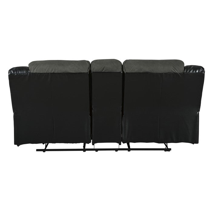 Wooden Dual Recliner Loveseat with Console and Cupholders, Black and Gray