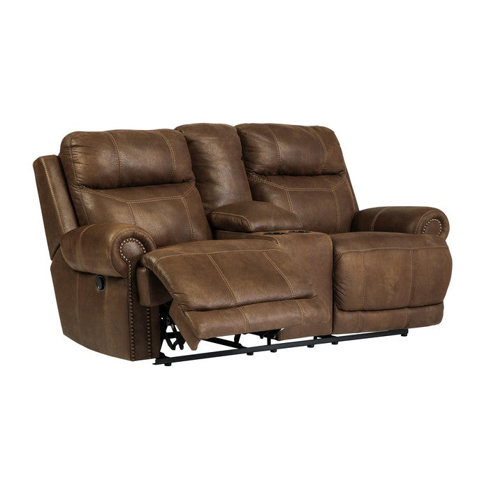 Wooden Dual Recliner Loveseat with Console and Nailhead Trims, Brown