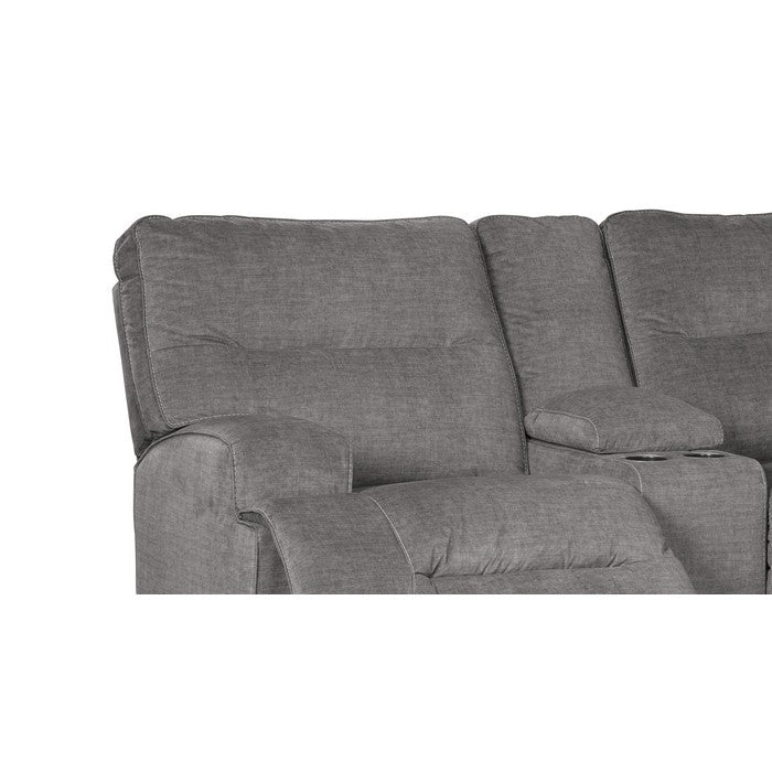 Wooden Dual Recliner Loveseat with Storage Console and Pull Tab, Gray
