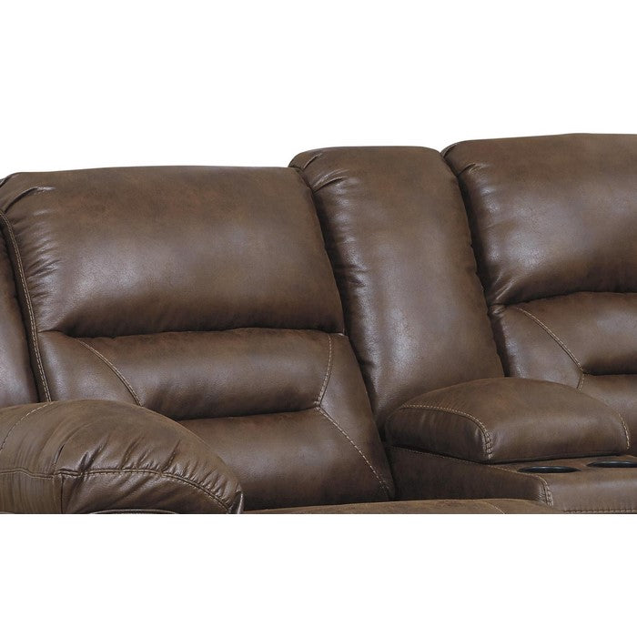 Wooden Dual Recliner Loveseat with Storage Console, Brown