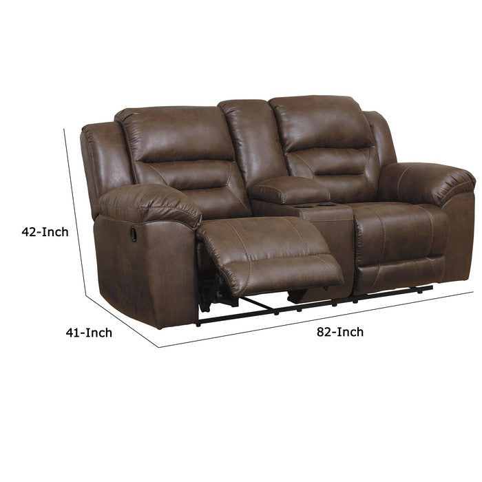Wooden Dual Recliner Loveseat with Storage Console, Brown