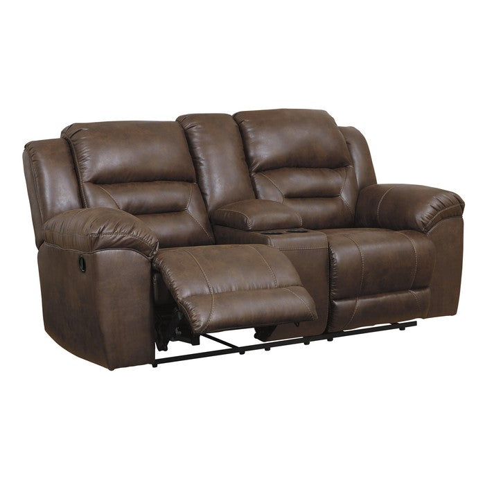 Wooden Dual Recliner Loveseat with Storage Console, Brown