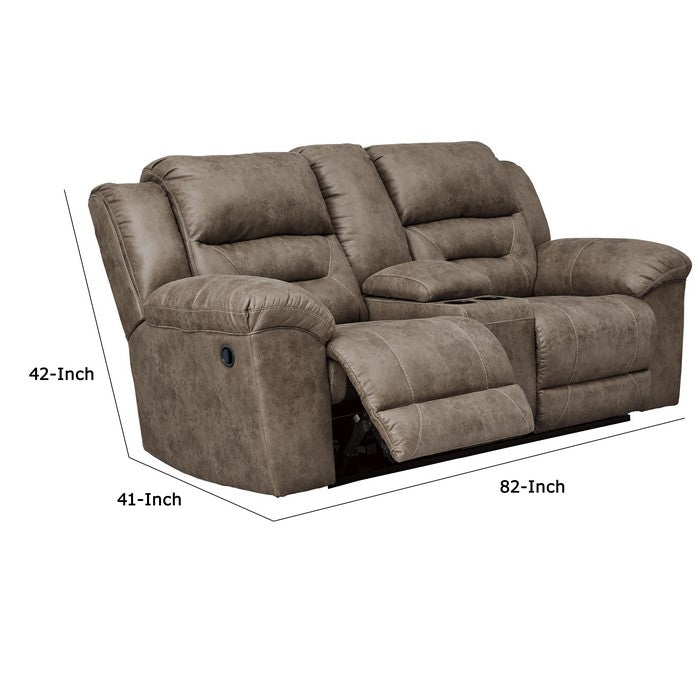 Wooden Dual Recliner Loveseat with Storage Console, Gray