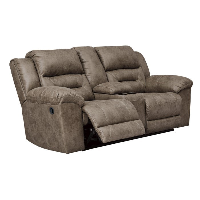 Wooden Dual Recliner Loveseat with Storage Console, Gray