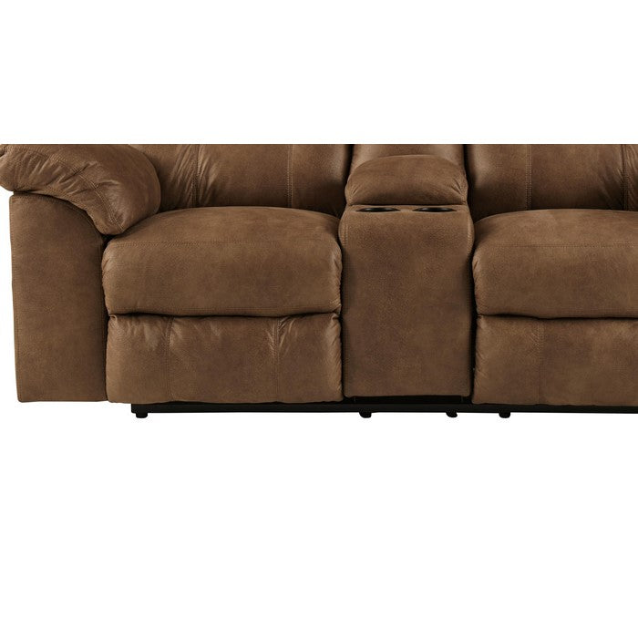 Wooden Dual Recliner Power Loveseat with 2 Cupholders, Brown