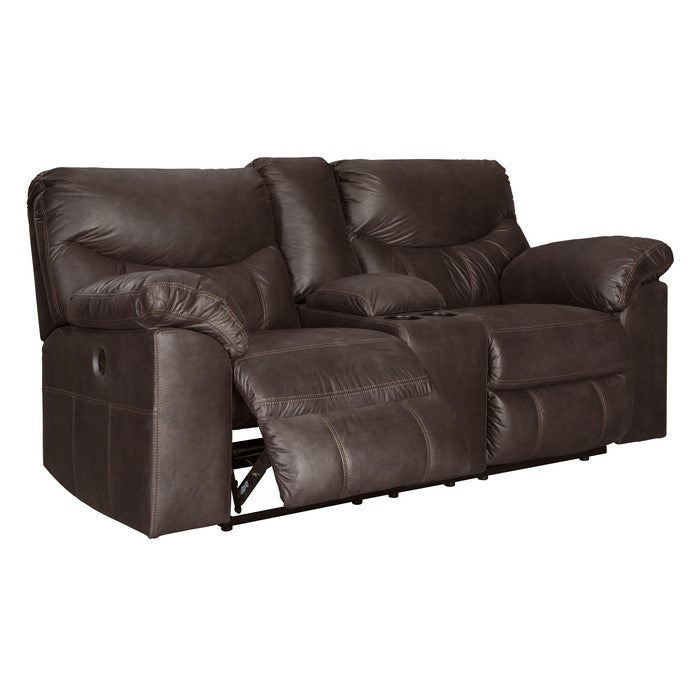 Wooden Dual Recliner Power Loveseat with 2 Cupholders, Dark Brown