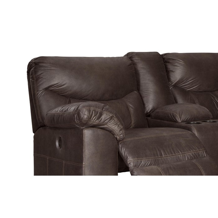 Wooden Dual Recliner Power Loveseat with 2 Cupholders, Dark Brown