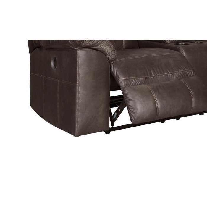 Wooden Dual Recliner Power Loveseat with 2 Cupholders, Dark Brown