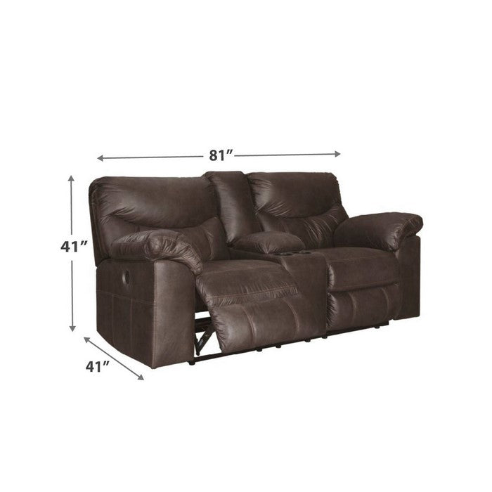 Wooden Dual Recliner Power Loveseat with 2 Cupholders, Dark Brown