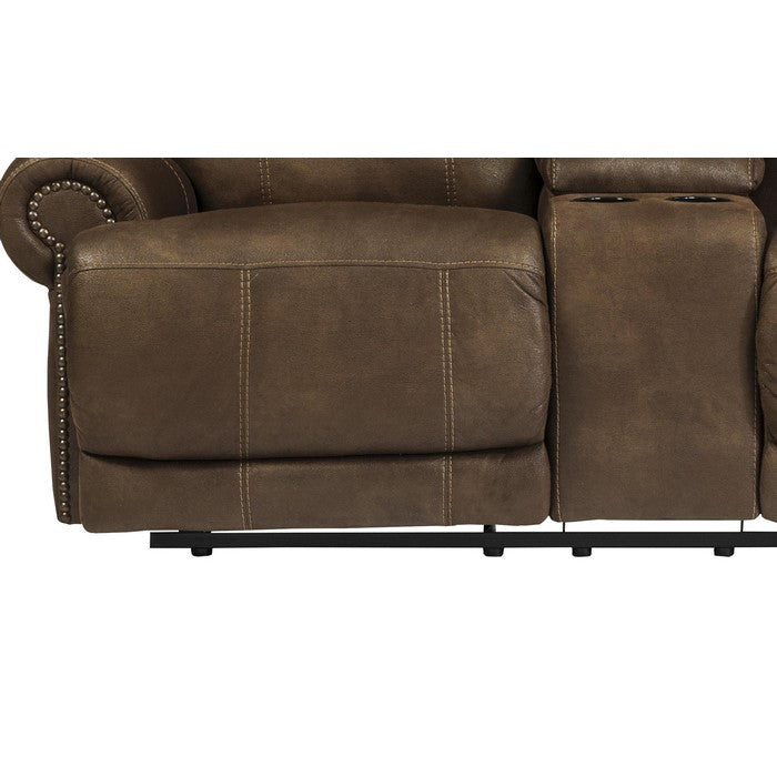 Wooden Dual Recliner Power Loveseat with Console and Nailhead Trims, Brown