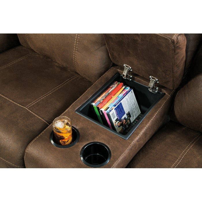 Wooden Dual Recliner Power Loveseat with Console and Nailhead Trims, Brown