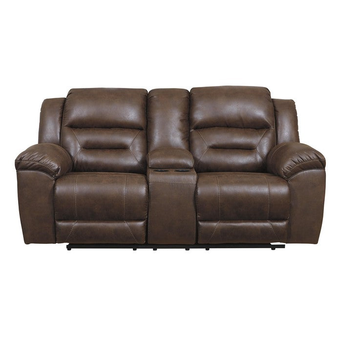 Wooden Dual Recliner Power Loveseat with Storage Console, Brown