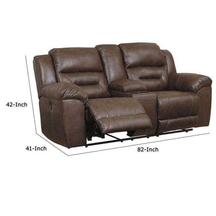 Wooden Dual Recliner Power Loveseat with Storage Console, Brown