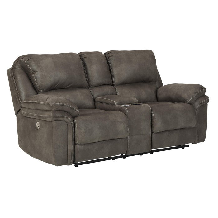 Wooden Dual Recliner Power Loveseat with Storage Console, Dark Gray