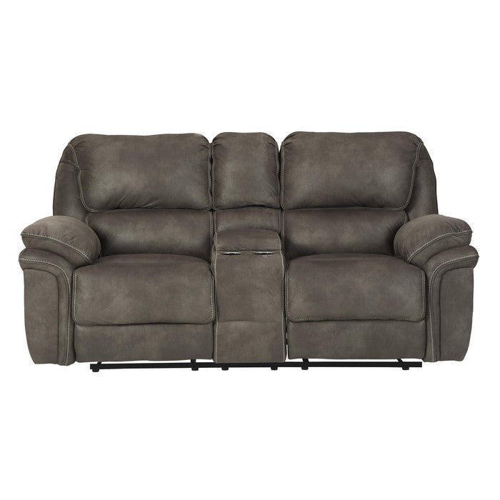 Wooden Dual Recliner Power Loveseat with Storage Console, Dark Gray