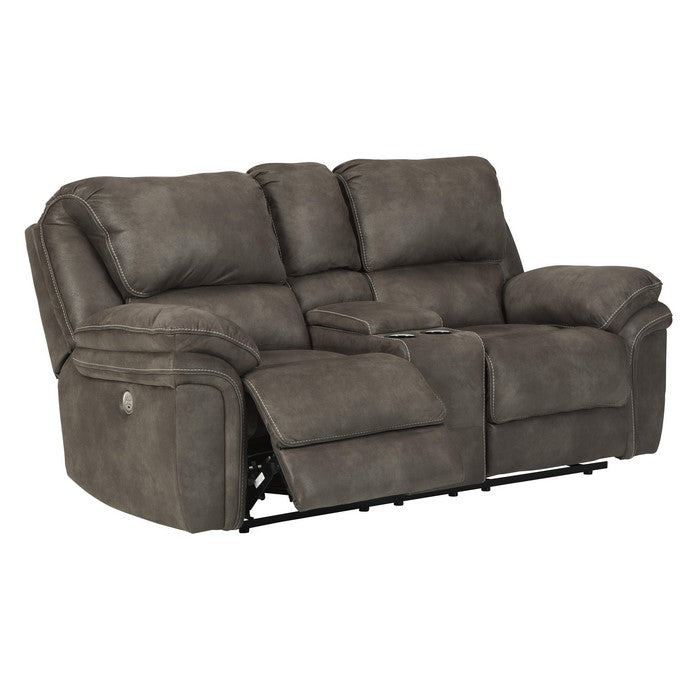 Wooden Dual Recliner Power Loveseat with Storage Console, Dark Gray