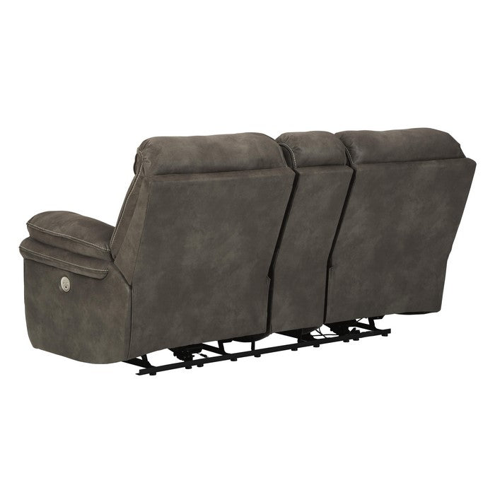 Wooden Dual Recliner Power Loveseat with Storage Console, Dark Gray