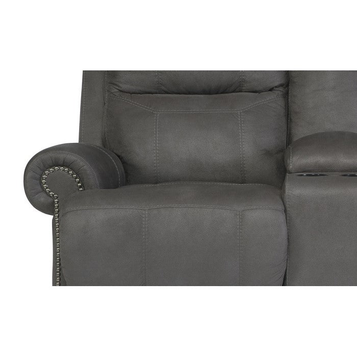 Wooden Dual Recliner Power Loveseat with Storage Console, Gray