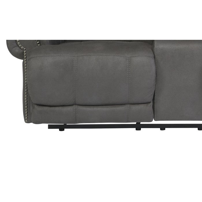 Wooden Dual Recliner Power Loveseat with Storage Console, Gray
