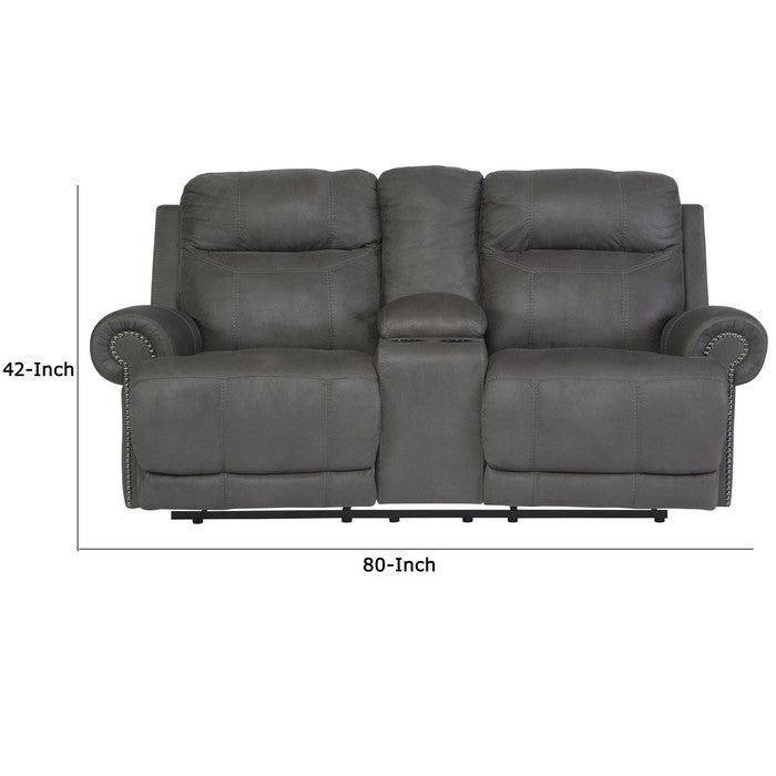 Wooden Dual Recliner Power Loveseat with Storage Console, Gray