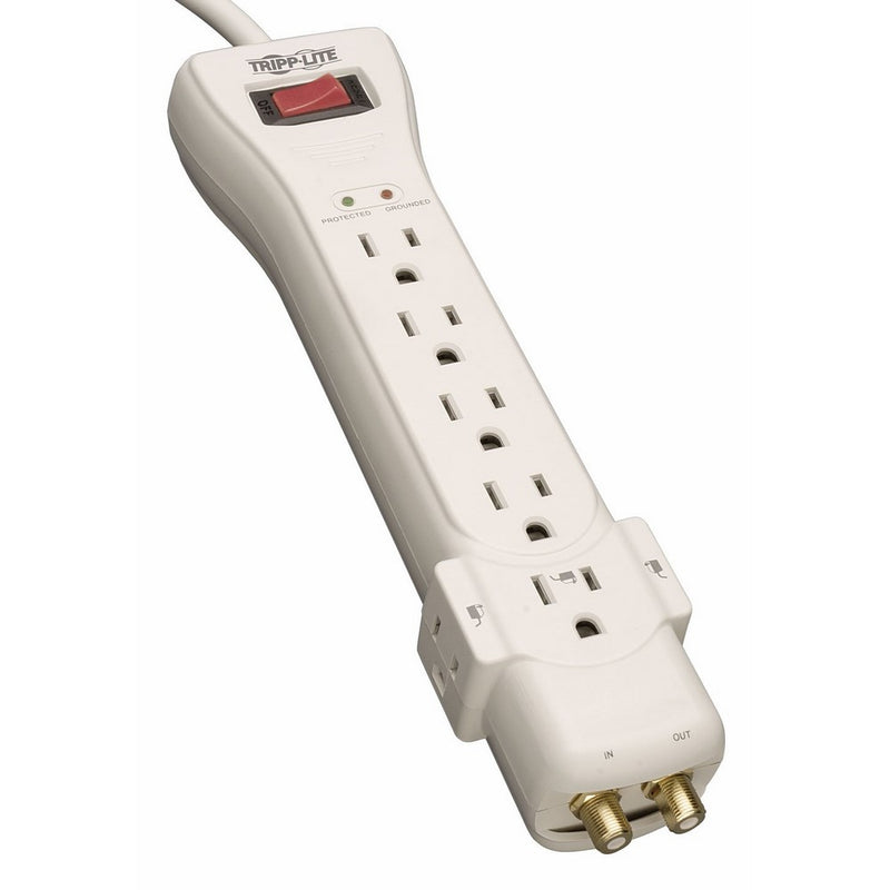 Tripp Lite 7 Outlet Surge Protector Power Strip, 7ft Cord, Right Angle Plug, Coax Protection, & $75,000 INSURANCE (SUPER7COAX)