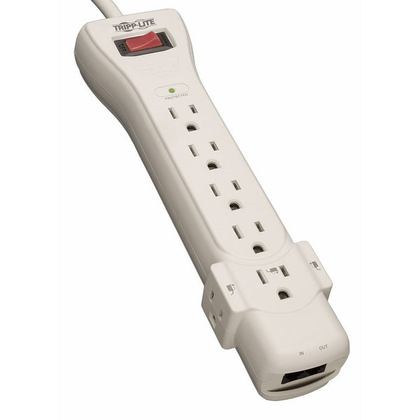 Tripp Lite 7 Outlet Surge Protector Power Strip, 6ft Cord, Right-Angle Plug, Fax/Modem Protection, RJ11, $50,000 INSURANCE (SUPER6TEL)