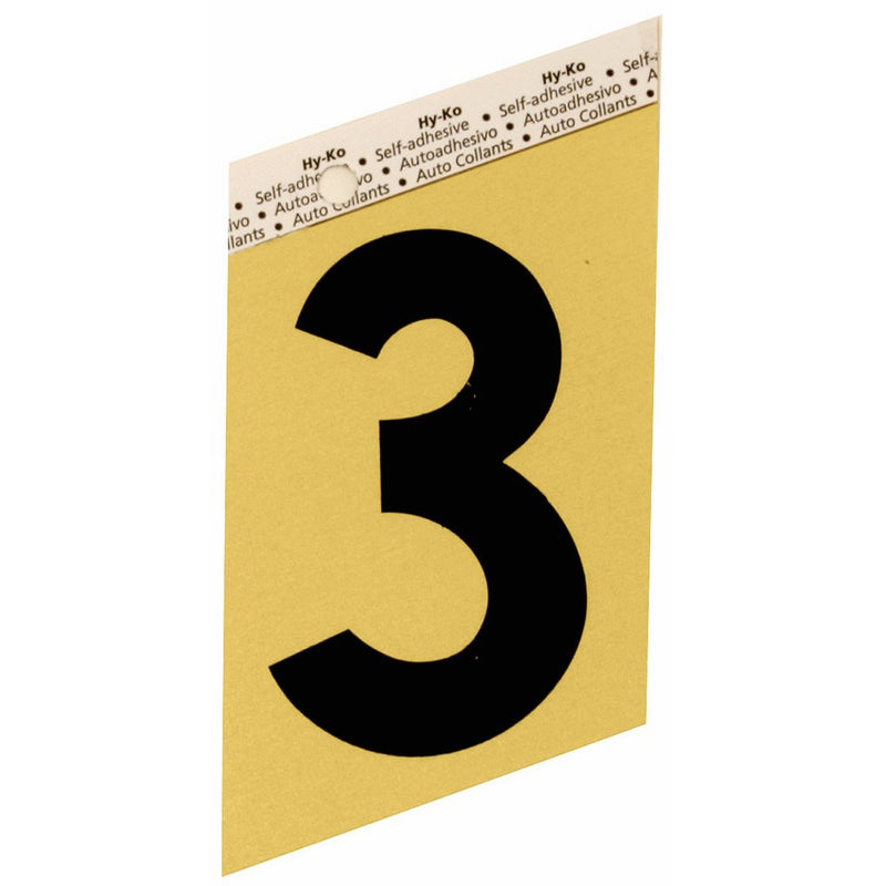 Hy-Ko GG-25/3#3 Self-Adhesive Aluminum Number, 3.5", Black/Gold