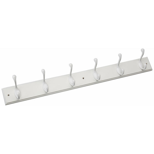 Brainerd RPLR6DJ-PWW-L1 27-Inch 6 Heavy Duty Coat and Hat Hook Rail/Rack, White and White