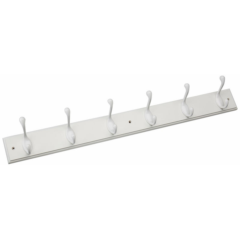 Brainerd RPLR6DJ-PWW-L1 27-Inch 6 Heavy Duty Coat and Hat Hook Rail/Rack, White and White