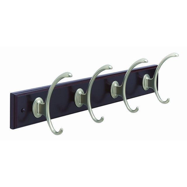 Amerock H55643MS Contemporary Hook Rack with Silvered Hooks, Mahogany, 18-Inch