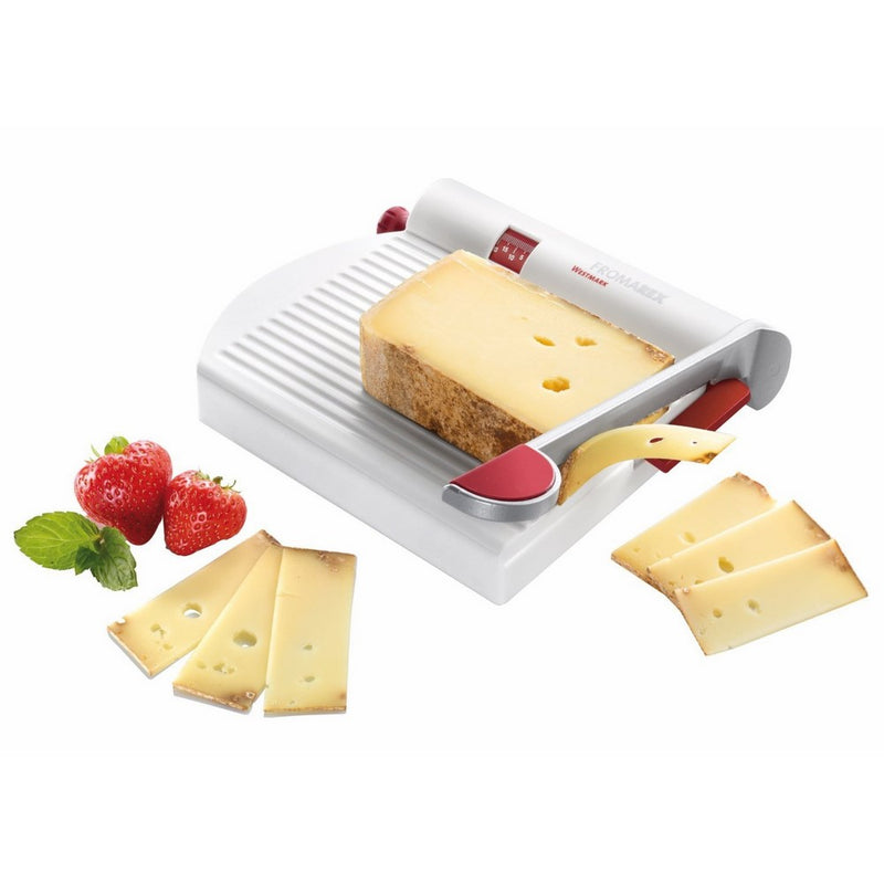 Westmark Germany Multipurpose Stainless Steel Cheese and Food Slicer with Board and Adjustable Thickness Dial (White)