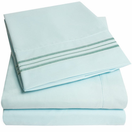 1500 Supreme Collection Extra Soft Queen Sheets Set, Light Blue - Luxury Bed Sheets Set With Deep Pocket Wrinkle Free Hypoallergenic Bedding, Over 40 Colors, Queen Size, Light Blue