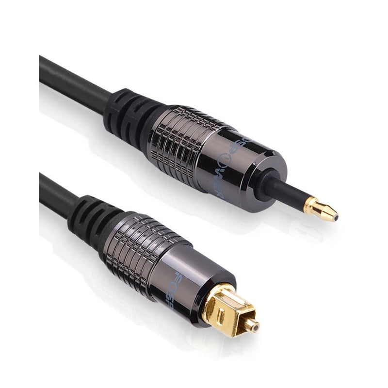 FosPower (3 Feet) 24K Gold Plated Toslink to Mini Toslink Digital Optical S/PDIF Audio Cable with Metal Connectors & Strain-Relief PVC Jacket