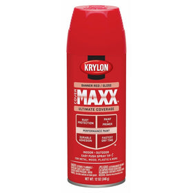 Krylon K09104000 COVERMAXX Spray Paint, Gloss Banner Red, 12 Ounce