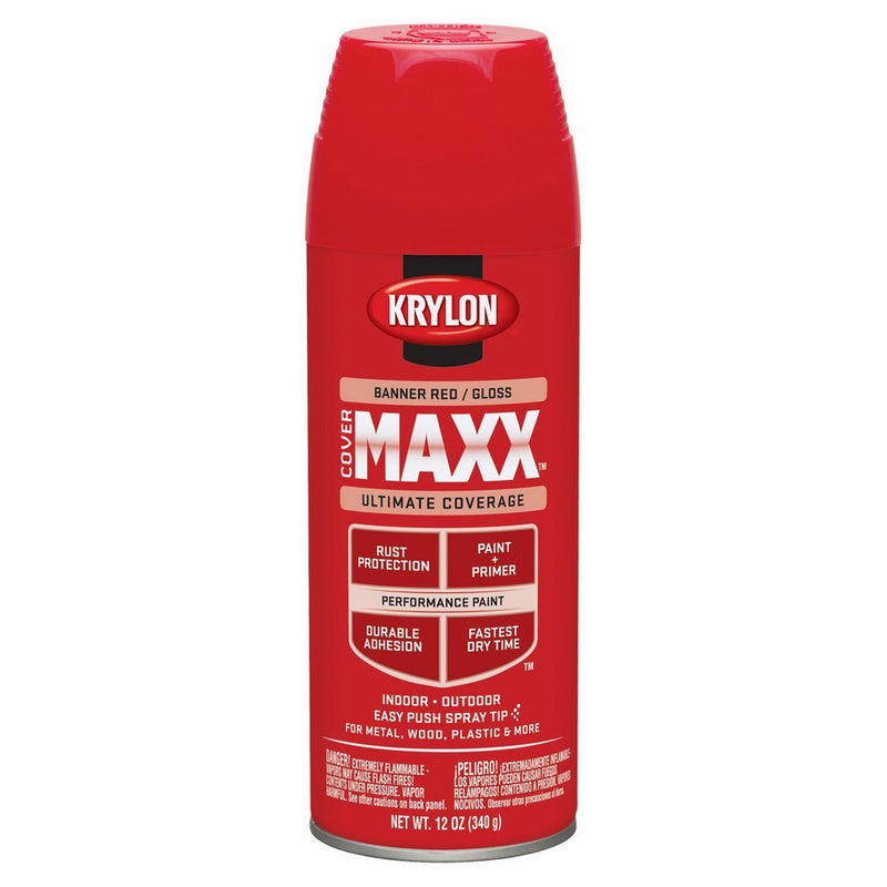 Krylon K09104000 COVERMAXX Spray Paint, Gloss Banner Red, 12 Ounce
