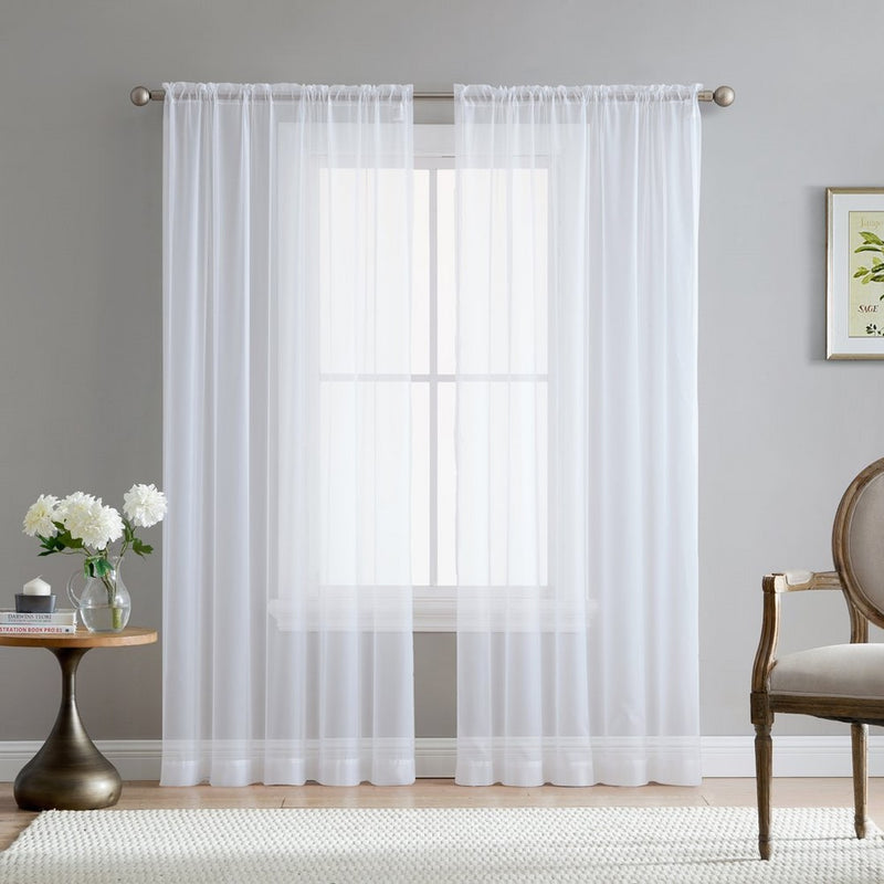 HLC.ME White 54" inch x 84" inch Sheer Curtains Window Voile Panels for Bedroom & Kitchen, Set of 2