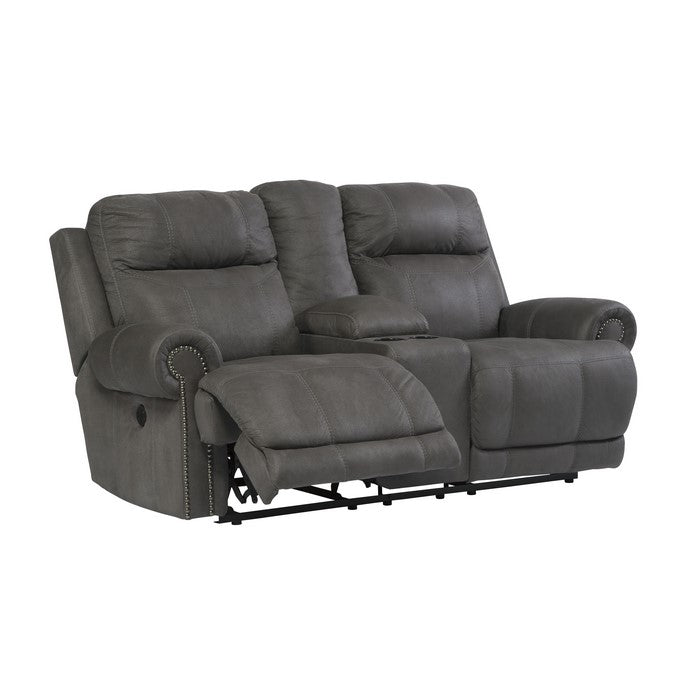 Wooden Dual Recliner Power Loveseat with Storage Console, Gray