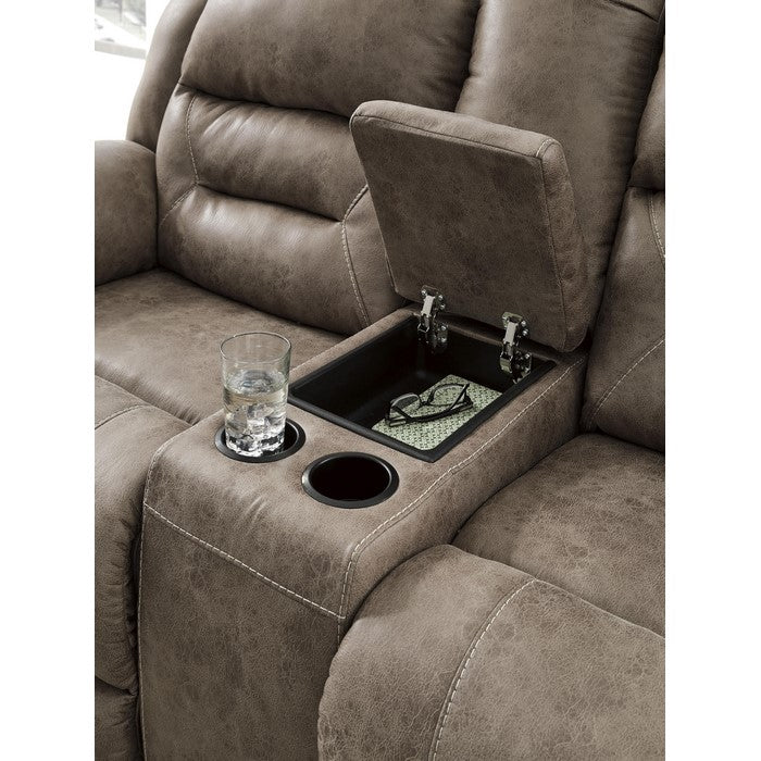 Wooden Dual Recliner Power Loveseat with Storage Console, Gray