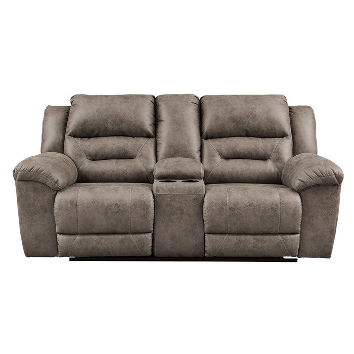 Wooden Dual Recliner Power Loveseat with Storage Console, Gray