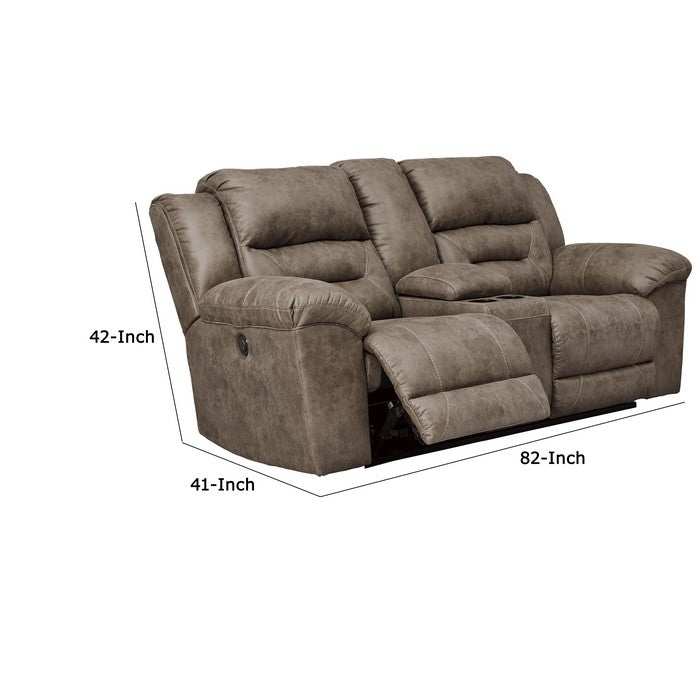 Wooden Dual Recliner Power Loveseat with Storage Console, Gray