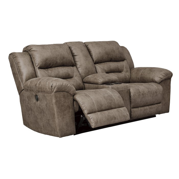 Wooden Dual Recliner Power Loveseat with Storage Console, Gray