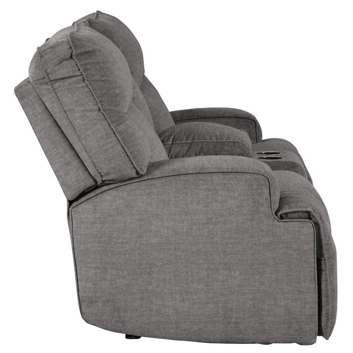Wooden Dual Recliner Power Loveseat with Storage Console, Light Gray