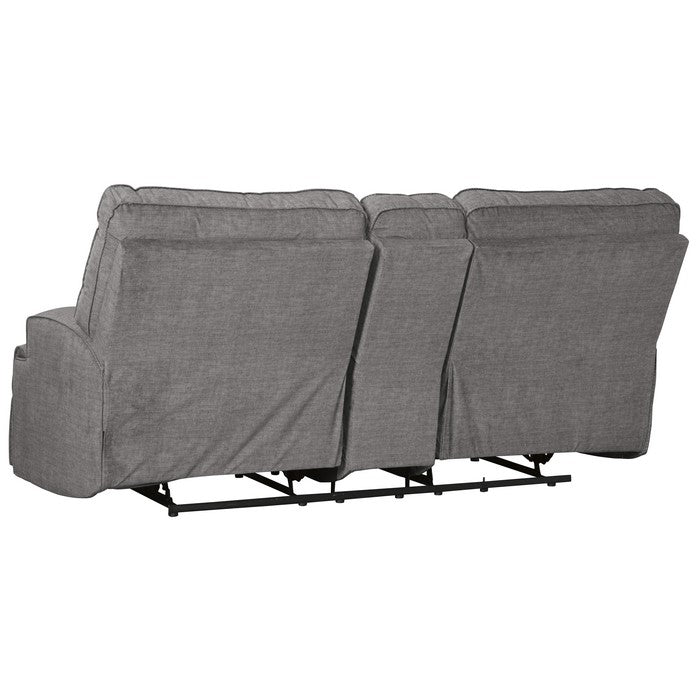 Wooden Dual Recliner Power Loveseat with Storage Console, Light Gray