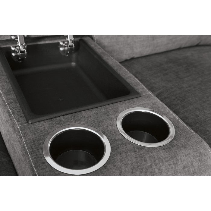 Wooden Dual Recliner Power Loveseat with Storage Console, Light Gray