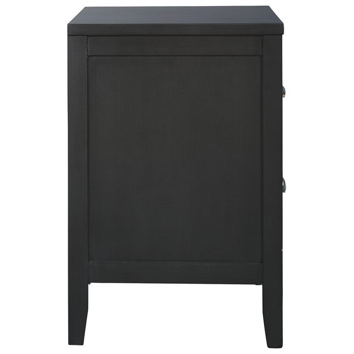 Wooden Frame Nightstand with 2 Drawers and Textured Fronts, Black