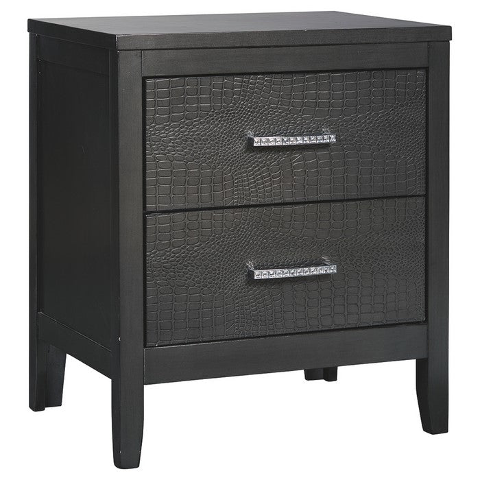 Wooden Frame Nightstand with 2 Drawers and Textured Fronts, Black