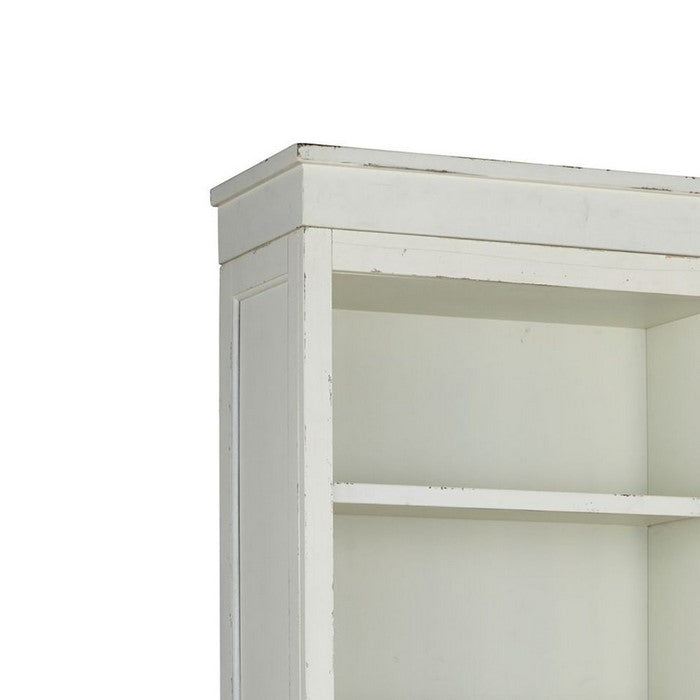 Wooden Frame Pier with 3 Adjustable and 1 Fixed Shelf, Antique White