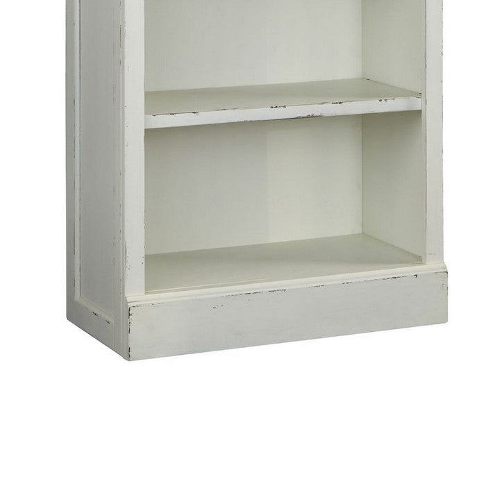 Wooden Frame Pier with 3 Adjustable and 1 Fixed Shelf, Antique White